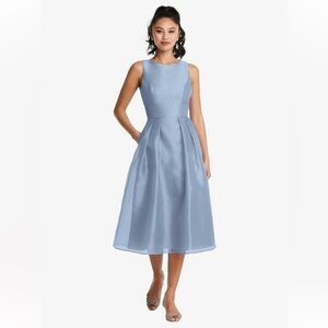 NWT BATEAU NECK OPEN-BACK PLEATED SKIRT MIDI DRESS IN CLOUDY